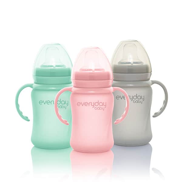 everyday-baby-silicone-coated-glass-sippy-cups-pink-mint-grey-150-ml-pjm-distributions-inc-lid